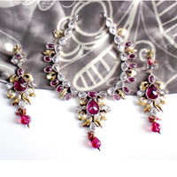 tourmaline stone polki necklace set